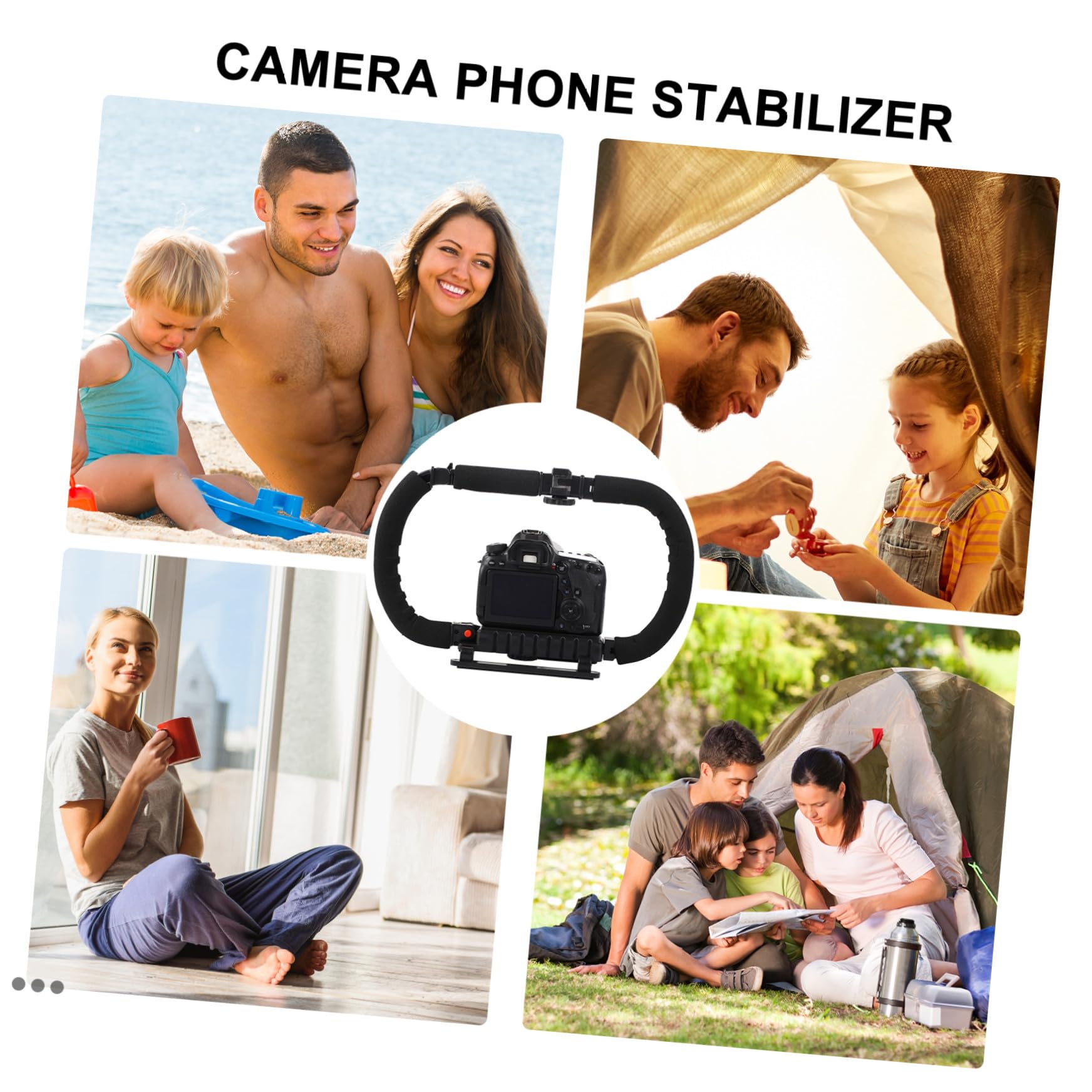 POPETPOP Stabilizzatore per Telefono e Videocamera Design Antiscivolo, Impugnatura in Spugna Ergonomica, Struttura in Plastica e Metallo 3 Porte Hot Shoe