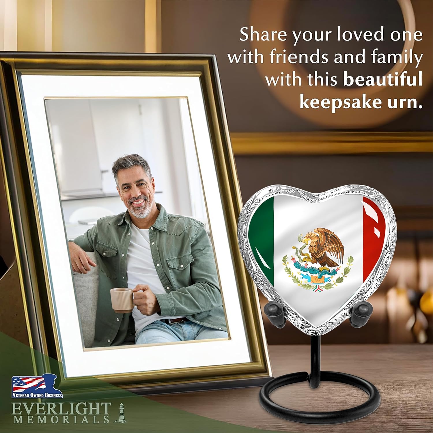 Mexican Flag Heart Keepsake Urn for Human Ashes – Urna Corazón para Cenizas – Tribute to Mexican Pride (Orgullo) – Small Sharing Memorial for Men or Women