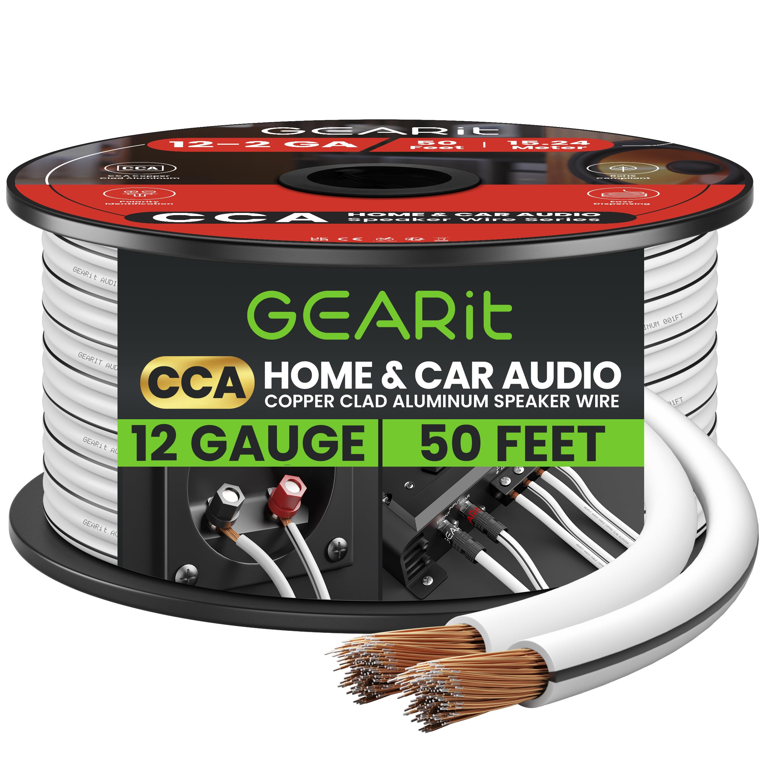 GearIT Speaker Wire Pro Series 12 Awg Gauge Speaker Wire Cable Great Use For Home Theater Speakers And Car Speakers White 12AWG 50 Feet (White)