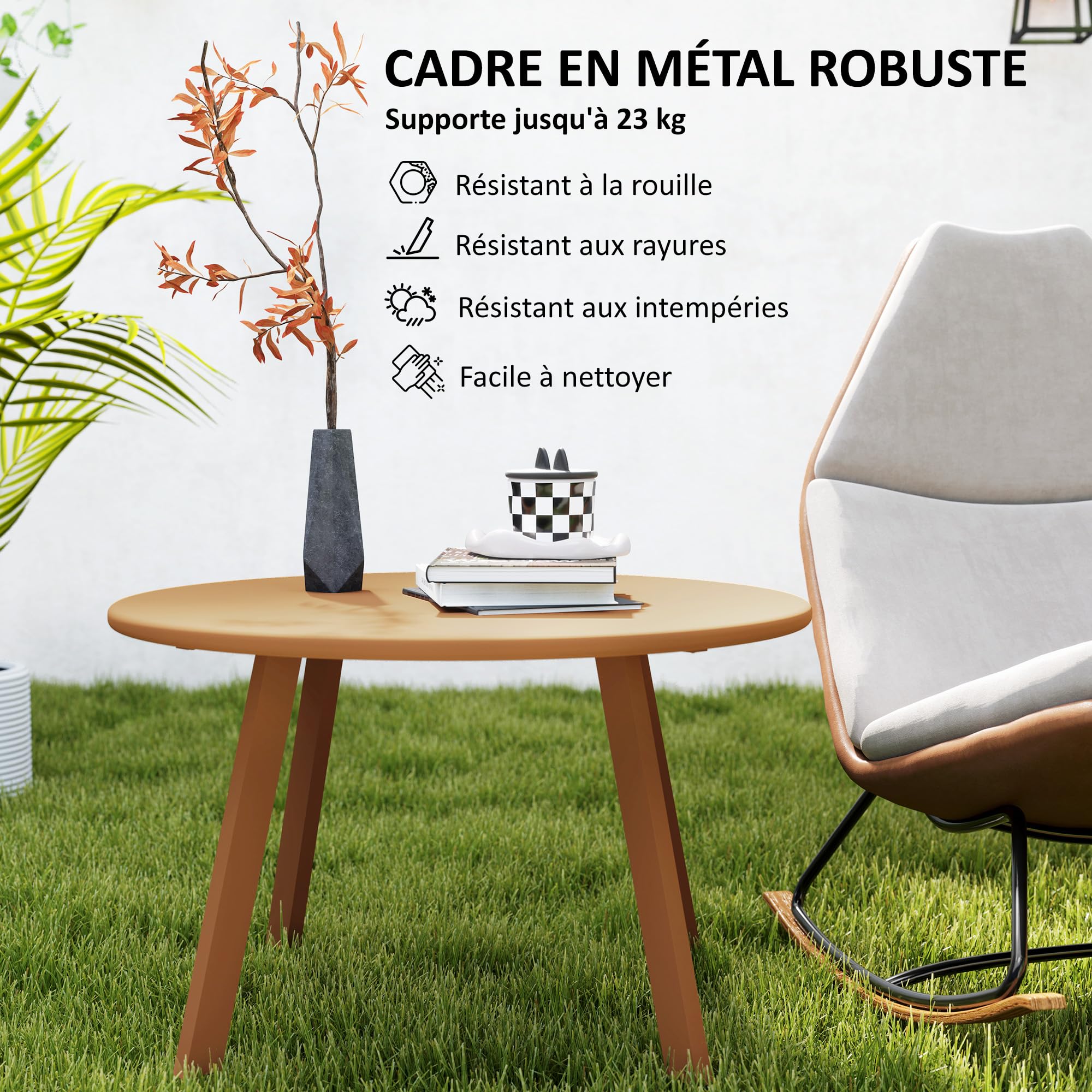 Outsunny Petite Table Basse Ronde Ø 70 x 42 cm, Cadre en métal, Orange