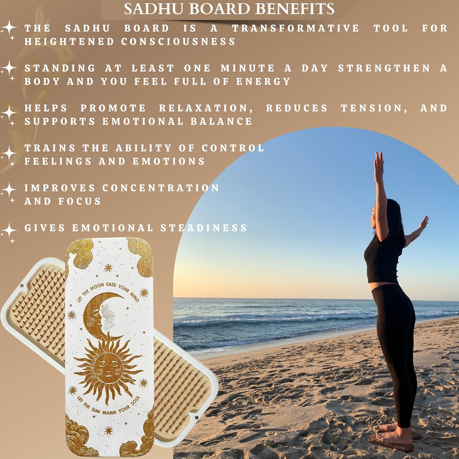 TENGRY Sadhu Board, Specially Crafted Aluminum & Copper Nails, Light Nail Board, 0.31 IN (8 mm), Beginners, Hexagon, Slim Sadhu Wood Board for Standing on Nails, Acupuncture Foot Massage, Yoga Gift