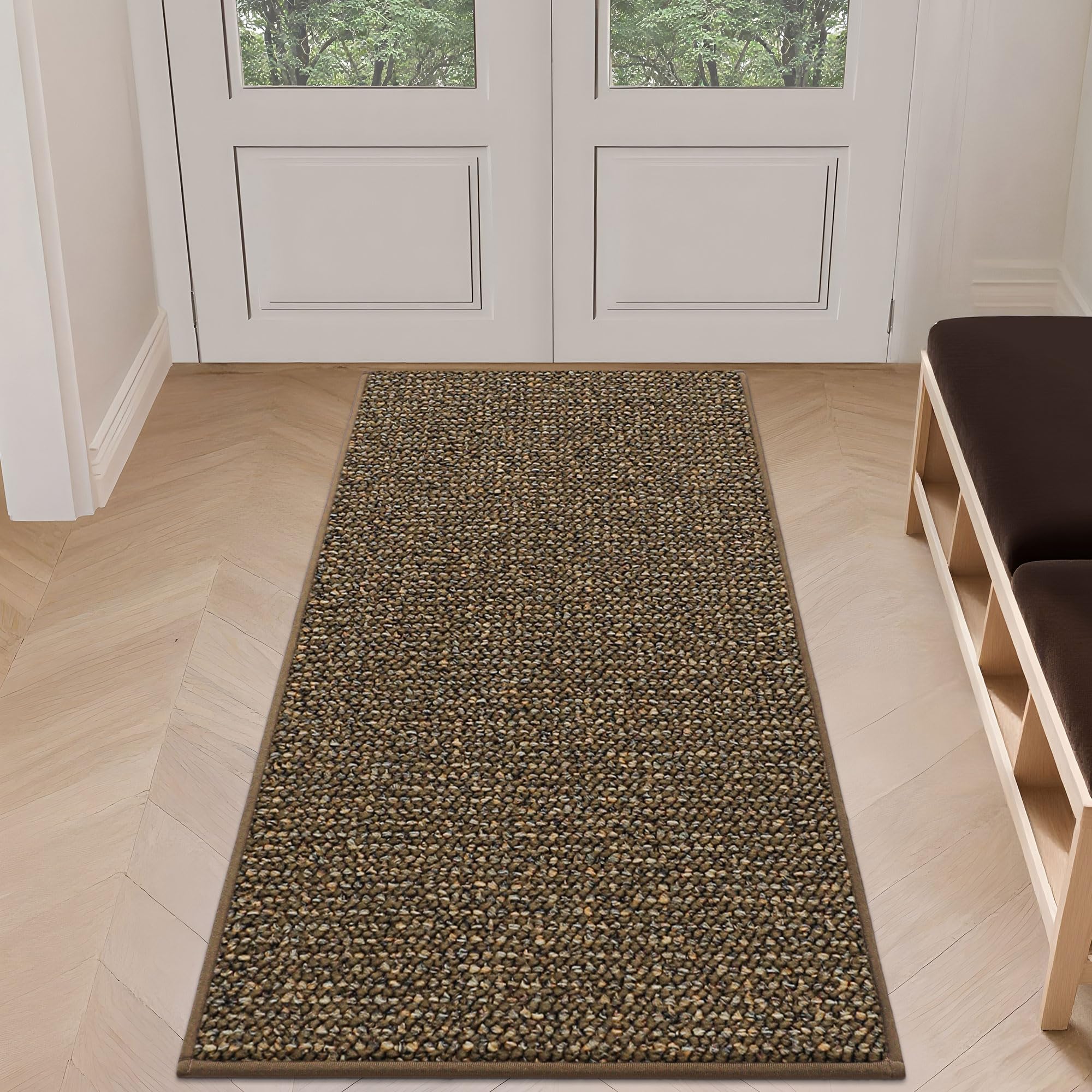 BEQHAUSE Dirt Trapper Door Mat 24" x 60", Non-Slip Washable Doormats, Brown