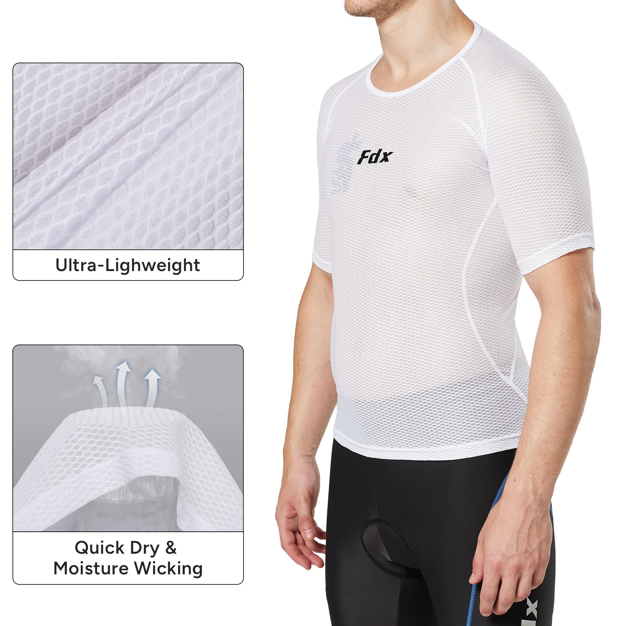 FDX sous-vêtement Technique Cool Mesh à Manches Courtes – Été, ultraléger, Respirant et Anti-odeurs, idéal pour Le vélo, la Course à Pied, la Salle de Sport, l'entraînement et la randonnée