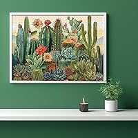 Vista 6 de Vintage Cactus Plant Puzzles for Adults 1000 Pieces and up, PICKFORU Retro Succulents Puzzles as Home Decor, Flower Puzzle for Plant Lovers