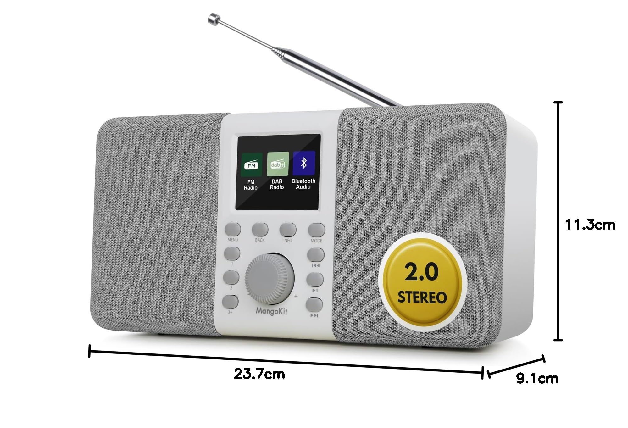 MD5 DAB stereo con altoparlante Bluetooth,digitale DAB+,radio FM da alimentata a rete a batteria,display a colori,40stazioni preimpostate,sveglia e orologio,Snooze,porta cuffie-grigio pietra
