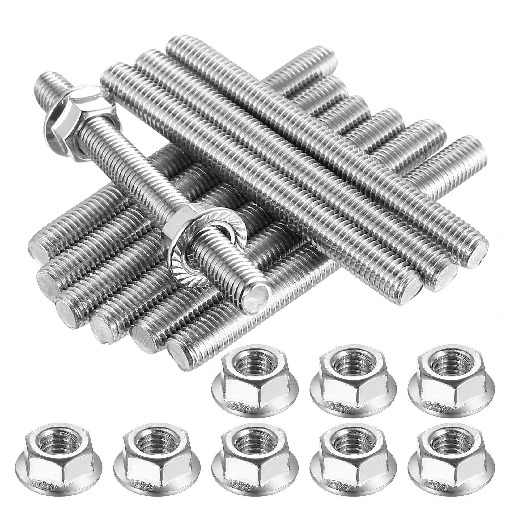 10 varillas roscadas M10 x 100 mm, varillas roscadas de acero inoxidable A2 V2A, varillas roscadas de acero inoxidable con 10 tuercas hexagonales con brida M10 para construcción de muebles, maquinaria