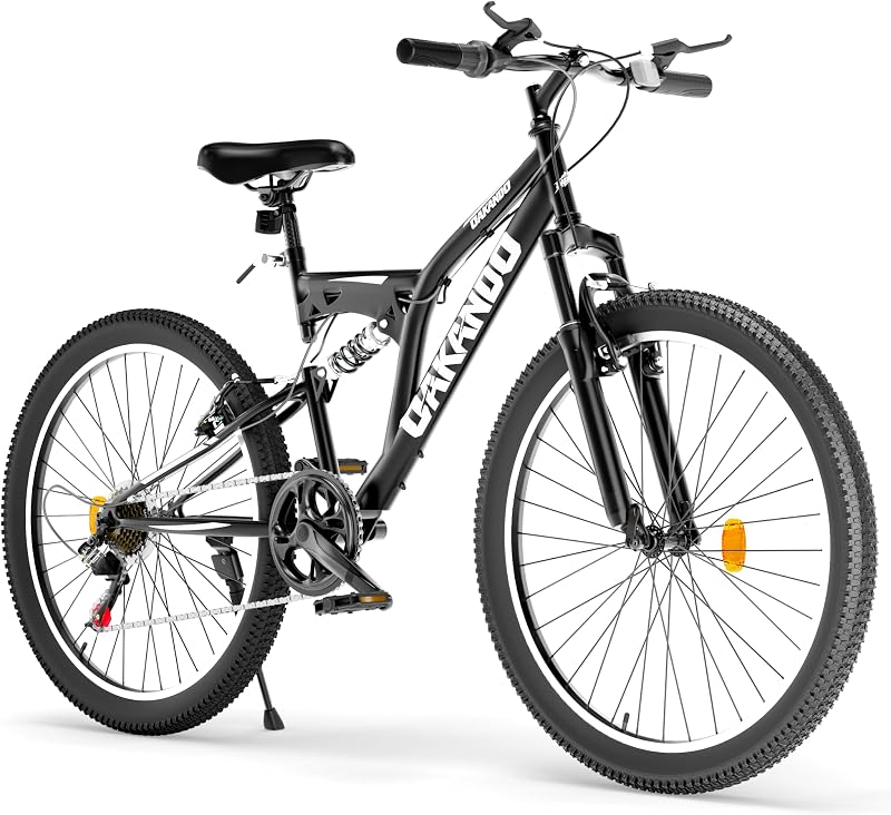 26 Inch Mountain Bike, 7 Speeds Full Suspension Bikes,High Carbon Steel Frame, Dual V Brake and Non-Slip Quick Release tire Bicycle