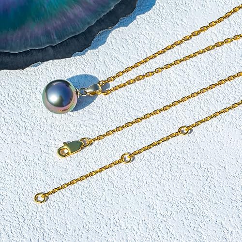 Miniatura 9 de 9-12MM Genuine Tahitian Black Pearl Necklace, AAA Quality Handpicked Nature Tahitian Black Pearls, 18K Solid White GoldYellow Gold Pendant, 40+2+3mm