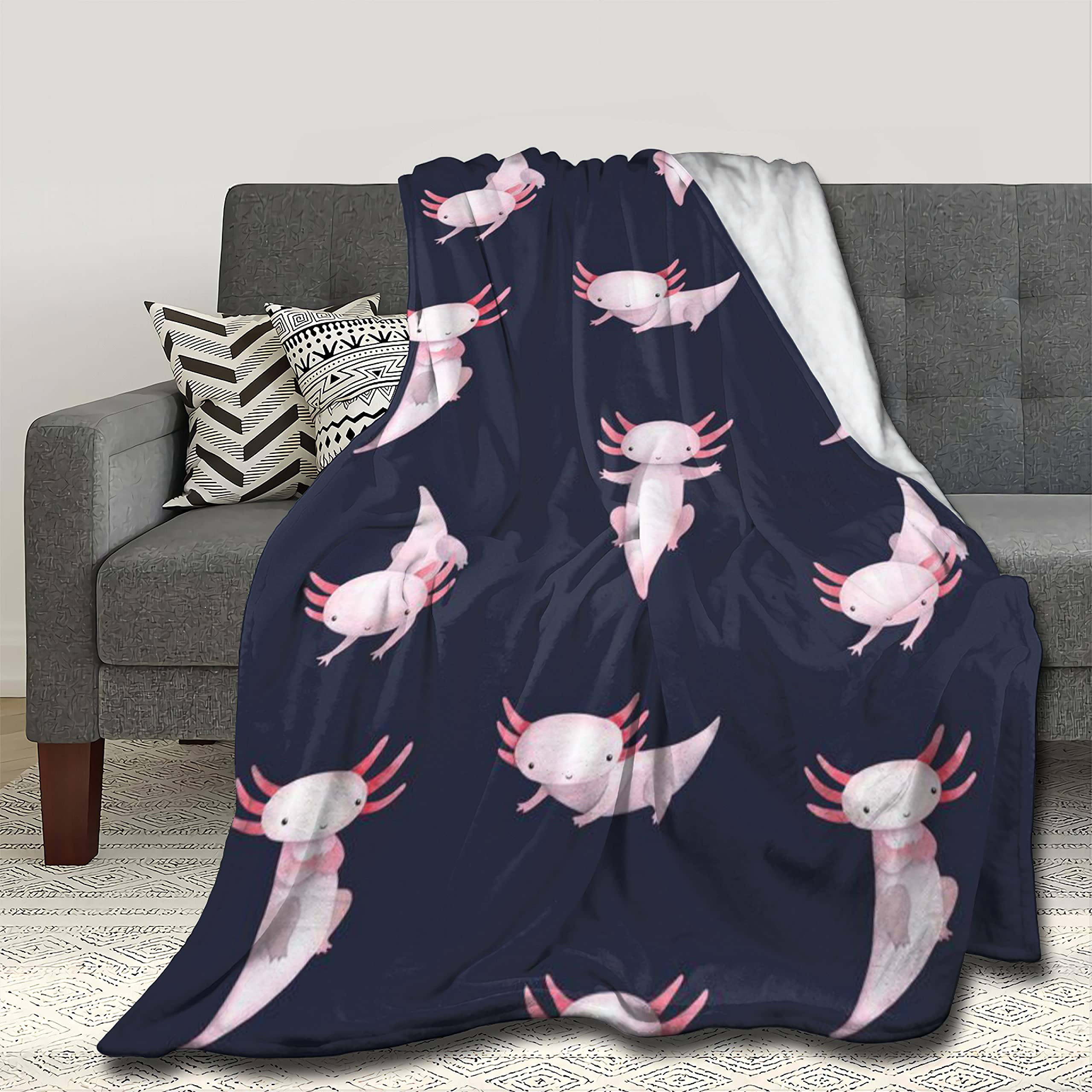 Pindola Cute Kawaii Axolotl Throw Blanket Warm Lightweight Soft Cozy Warm Home Decoration 50"x40"