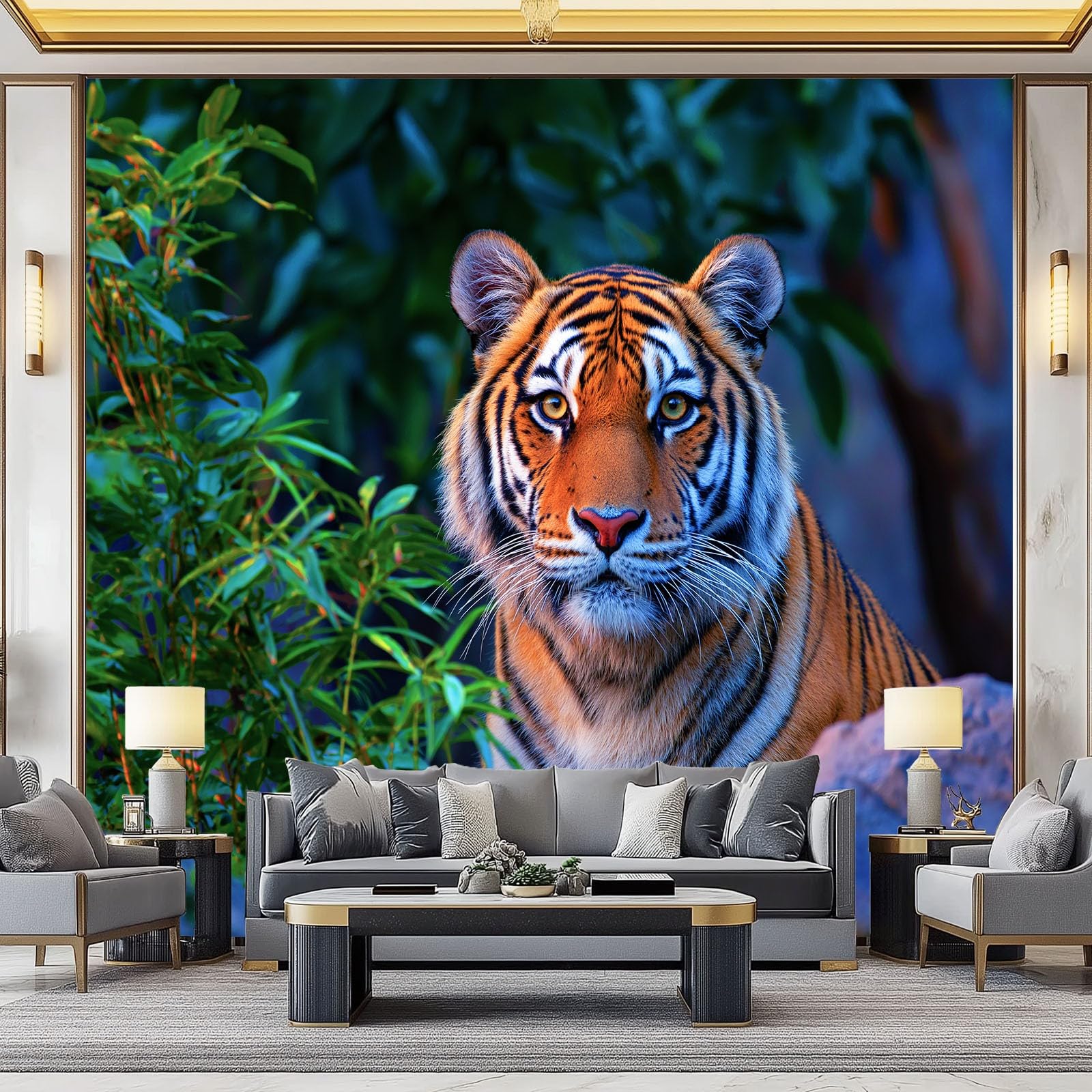 Fototapeta tygrys zwierzęcy 250 x 175 cm, tapeta ścienna, tapeta z włókniny, plakat fotograficzny, nowoczesna dekoracja ścienna, do sypialni, salonu, pokoju dziecięcego, efekt panoramiczny 3D