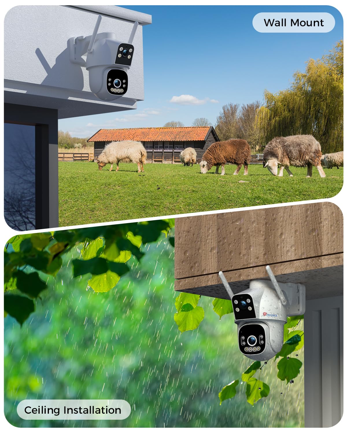 Ctronics 4G LTE Camara Vigilancia Exterior【Vinculación de Doble Lente】 Camara Vigilancia Tarjeta Sim Detección Humana, Visión Nocturna Colorida, Camara con SIM, PC/24 * 7/IP66 | Vinculación de Doble Lente, Detección Humana, Visión Nocturna Colorida, PC/24