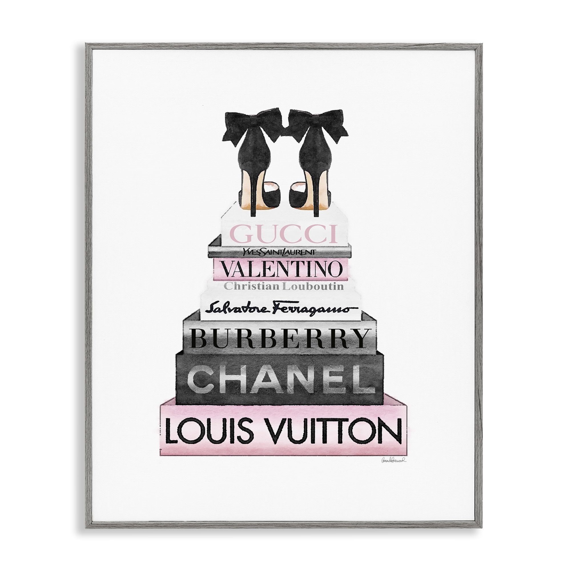 Black Heels Pink Bookstack Glam, 24 x 30 Inch Framed Giclée Print