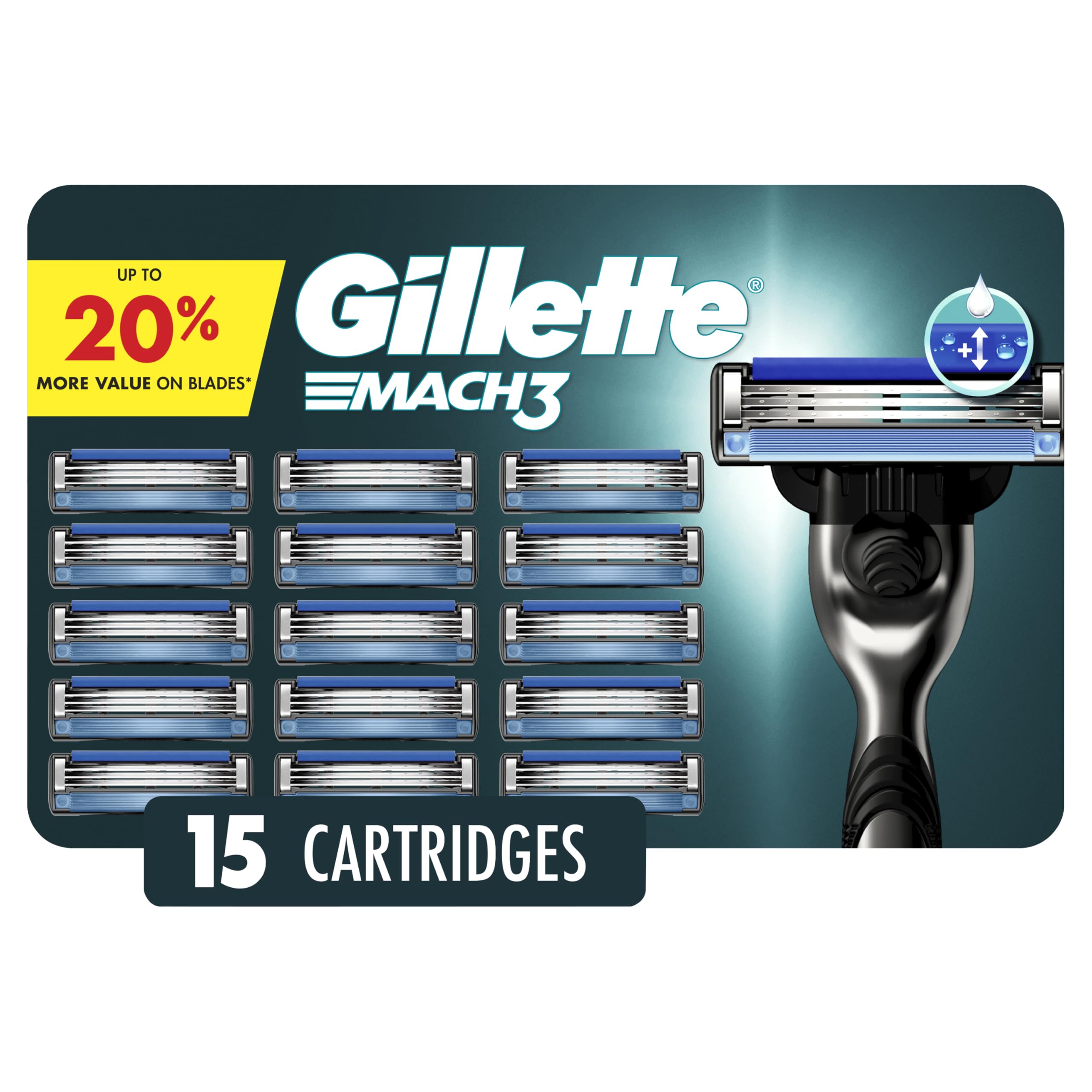 Gillette Mach3 Razor Refills for Men, 15 Razor Blade Refills