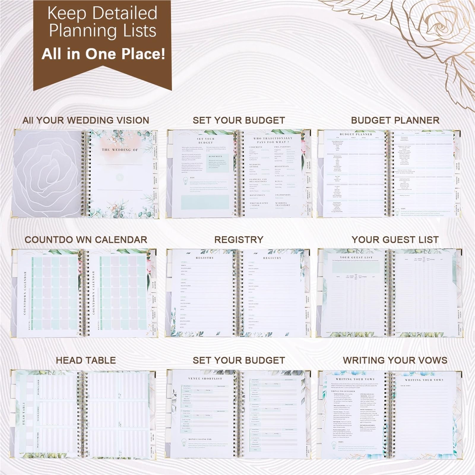 1 pz. Wedding Planner Copertina rigida Doppia spirale Libro organizzatore matrimonio Diario floreale regalo fidanzamento Album autografo sposa per Matrimoni