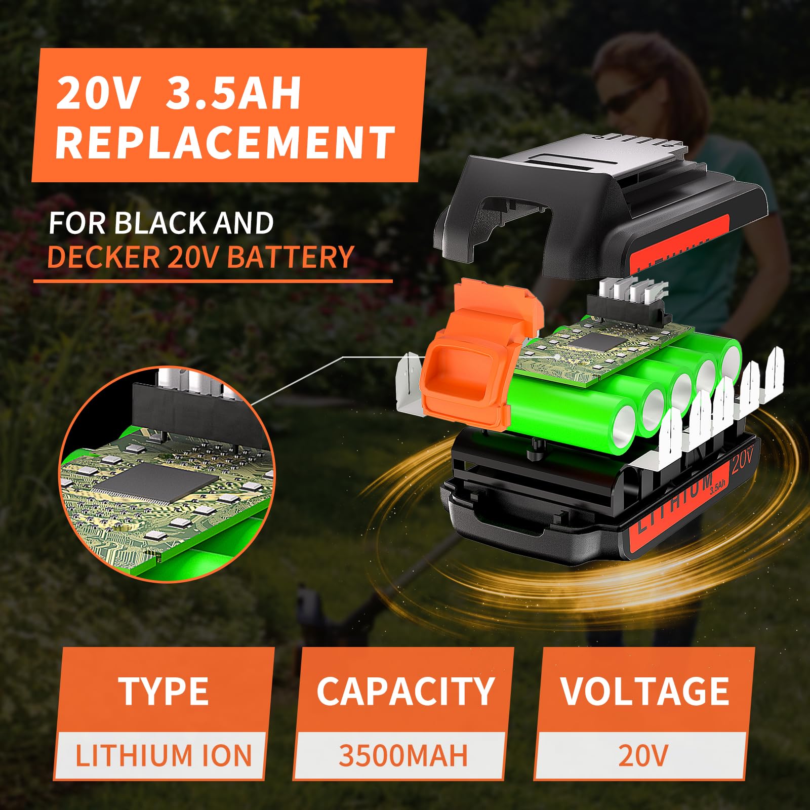 NEPOWILL 20V 3.5Ah Replacement Battery for Black and Decker 20v Lithium Battery LBXR20 LB20 LBX20 LBX2020 LST220, Compatible with Black & Decker 20V Battery for 20V Power+ Tools LCS1020 LDX20C