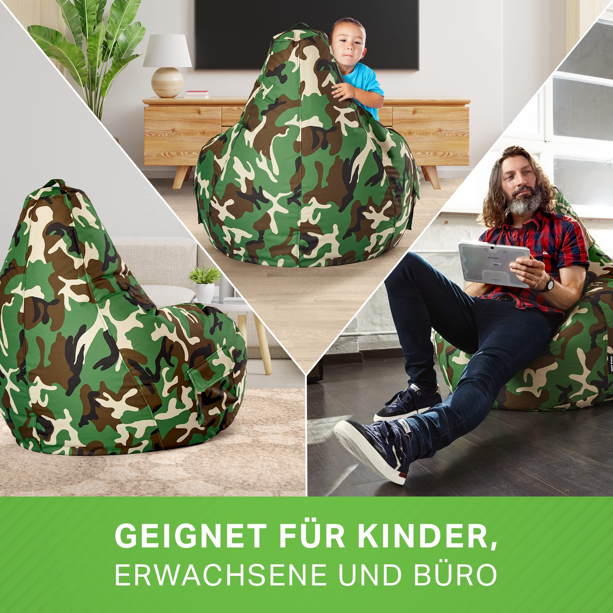 Green Bean© Zitzak met rugleuning 80x70x90cm - Gamingstoel met 230L vulling Knus Zacht Wasbaar - Zitzak Vloerkussen Lounge stoel Krukje Ontspannen stoel voor gamers Gamingstoel Groen