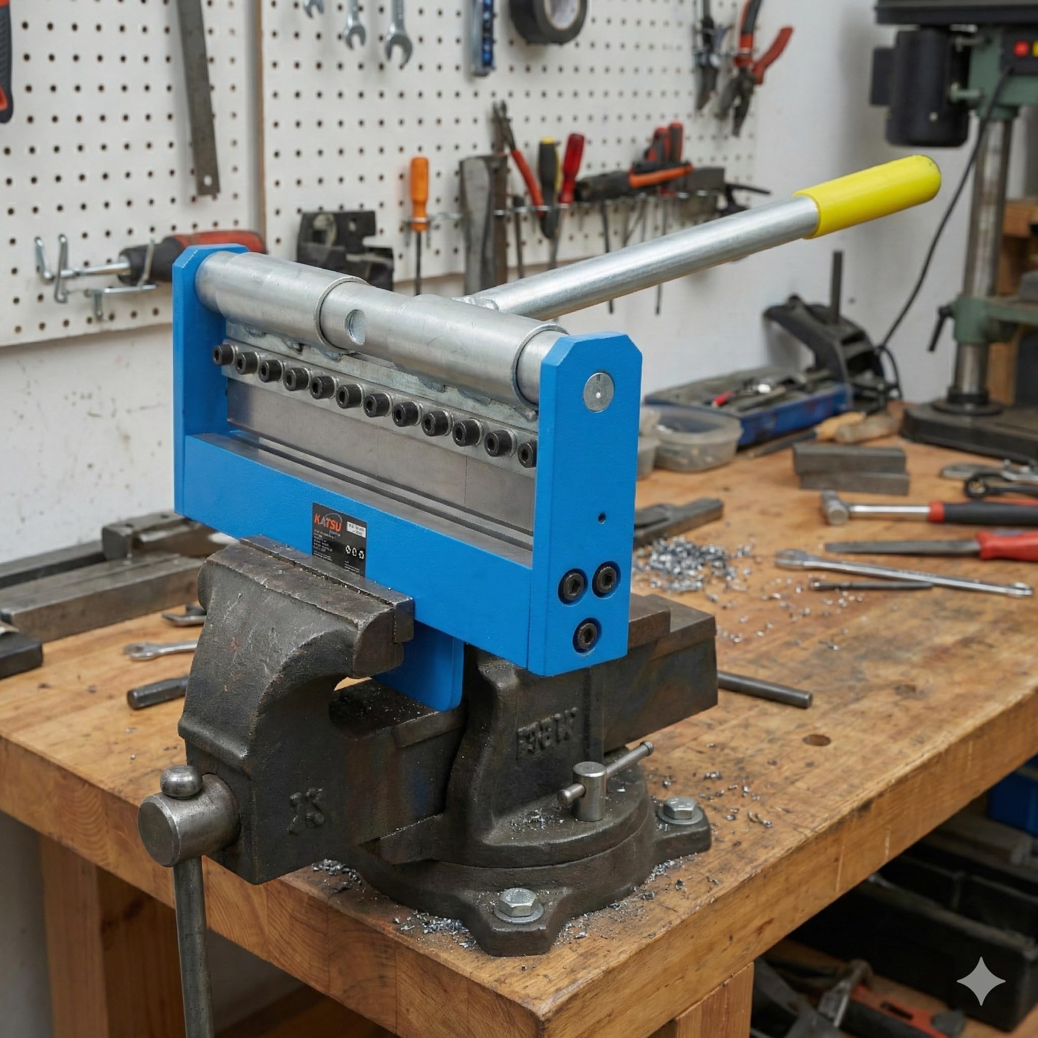 KATSU Tools Prensa manual montada a mano de 300 mm (12 pulgadas), capacidad máxima de flexión de 18 Ga/1,2 mm, acero suave, mini plegadora de chapa metálica, modelo 165125