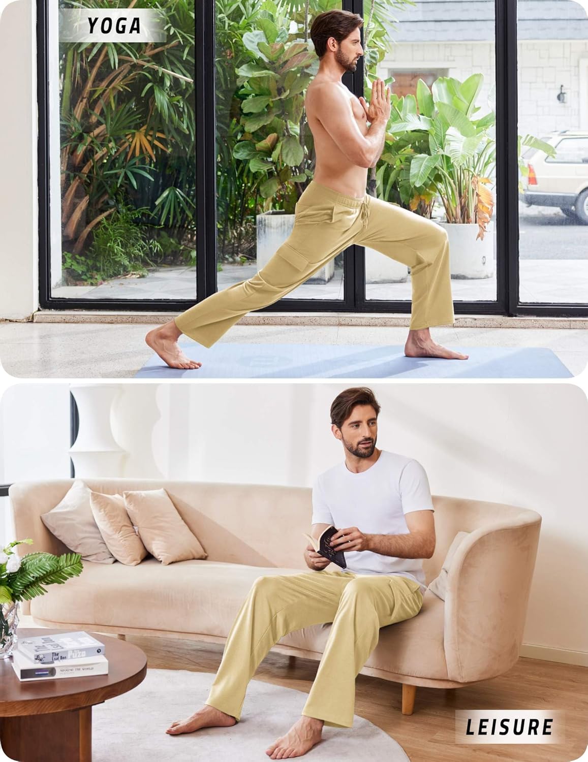 PINSPARK Men's Cargo Sweatpants with Pockets Open Bottom Baggy Cotton Jogger Sweatpants Uncuffed Lounge Pants Straight Leg - Image 6