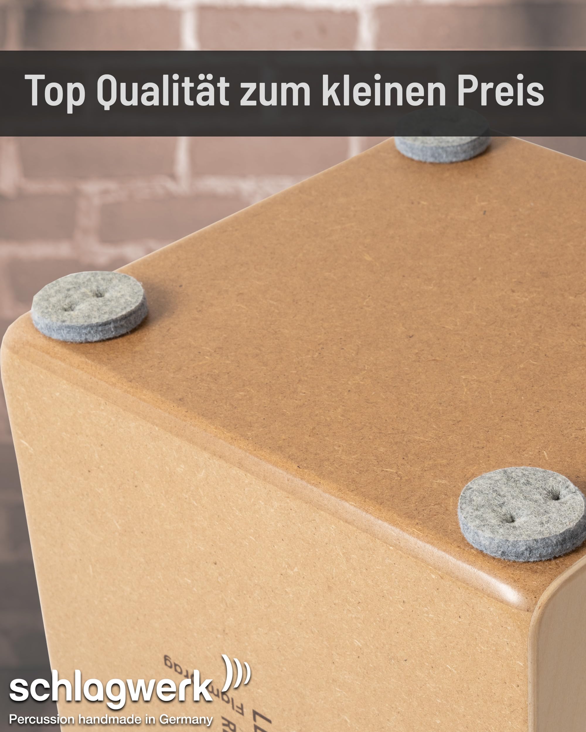 Schlagwerk CP80 Cajon Rudiments nature Large - Cajon Instrument mit zwei Snare Teppichen 50 x 30 x 30 cm - Naturholz Birke mit Design-Aufdruck - Made in Germany