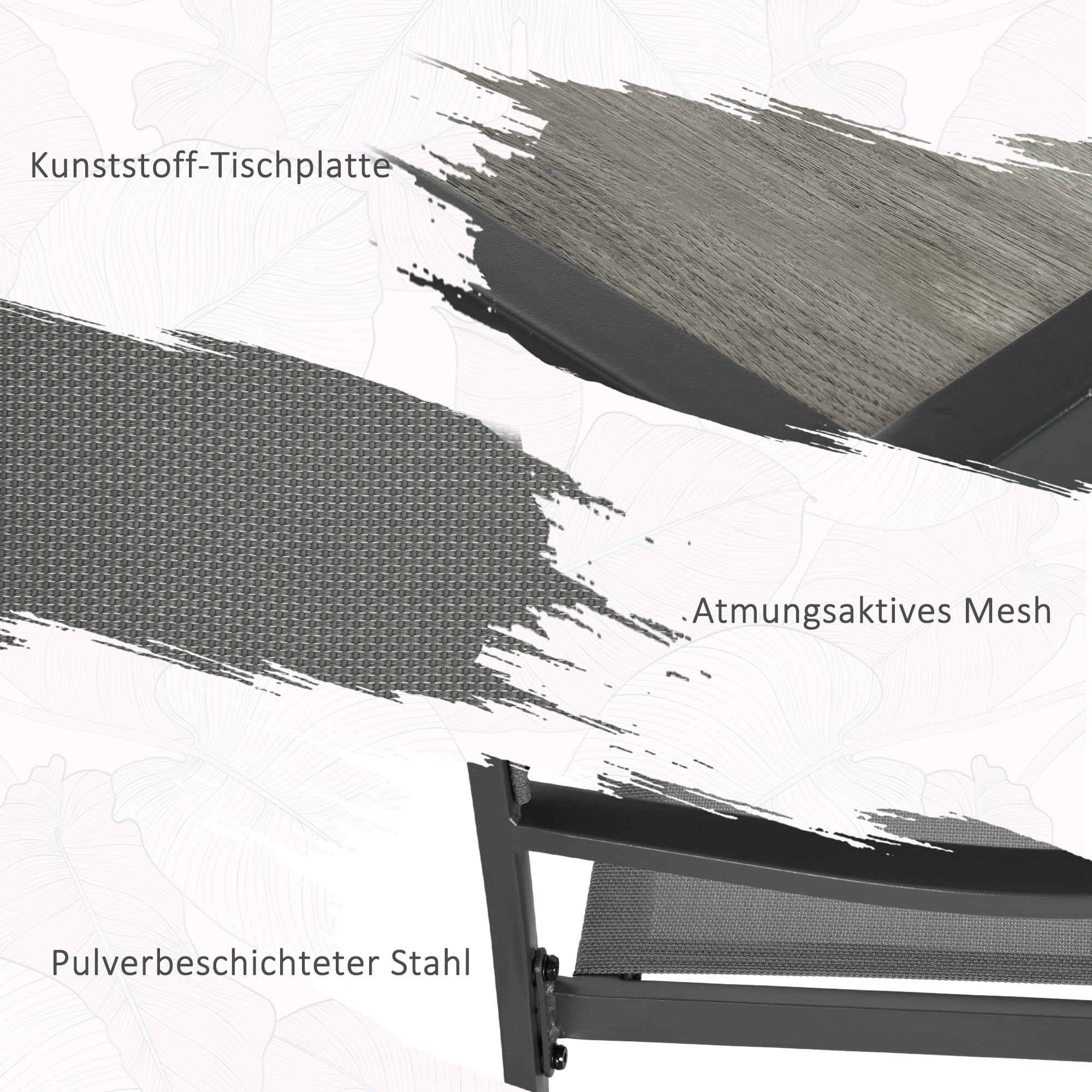 Outsunny 5 TLG. Sitzgruppe Gartenmöbel-Set, Gartengarnitur mit 1 Esstisch, 4 stapelbaren Stühlen, Sitzgarnitur, für Terrasse, Mesh, Dunkelgrau