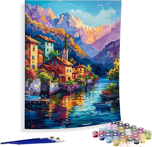 Miniatura 16 de Pintura por números para adultos, paisaje, pintura al óleo de cascada de aurora, kits de pintura acrílica por números para niños adultos