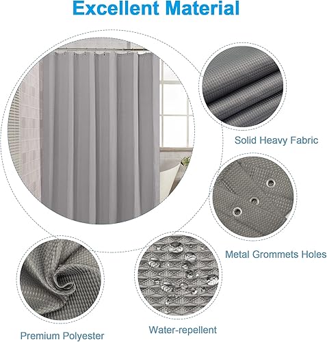 Miniatura 2 de AmazerBath Cortina de Ducha Gris, Cortina de Ducha Waffle Gris, Tela Premium con Tejido Waffle, Heavy Duty 240GSM, Cortinas de Ducha de Baño Calidad