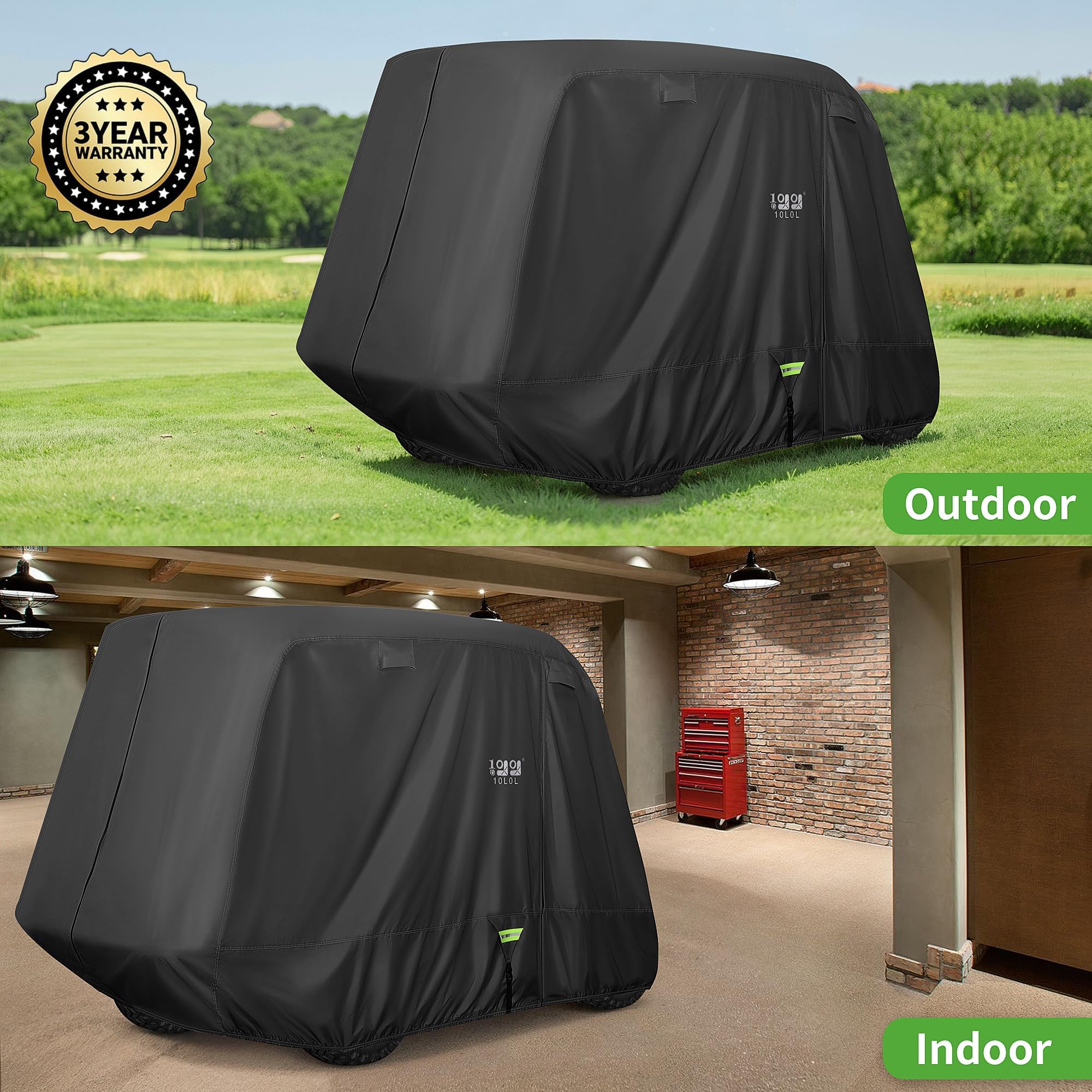 Golfwagen-Abdeckung Universelle für 2/4 Passagiere Golf Cart für Yamaha, EZGO und Club Car, Allwetter Outdoor Schutz Wetterfest, Schwarz
