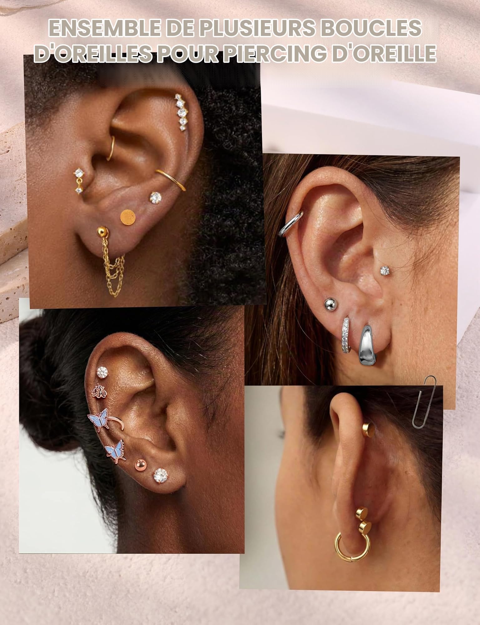 25Pcs Piercing Oreille Acier Inoxydable Piercing Helix Boucles d'Oreilles Femme Or Argent Boucles d'Oreilles Creoles Piercings Conch Rook Daith Cartilage Piercings Tragus PC Unique