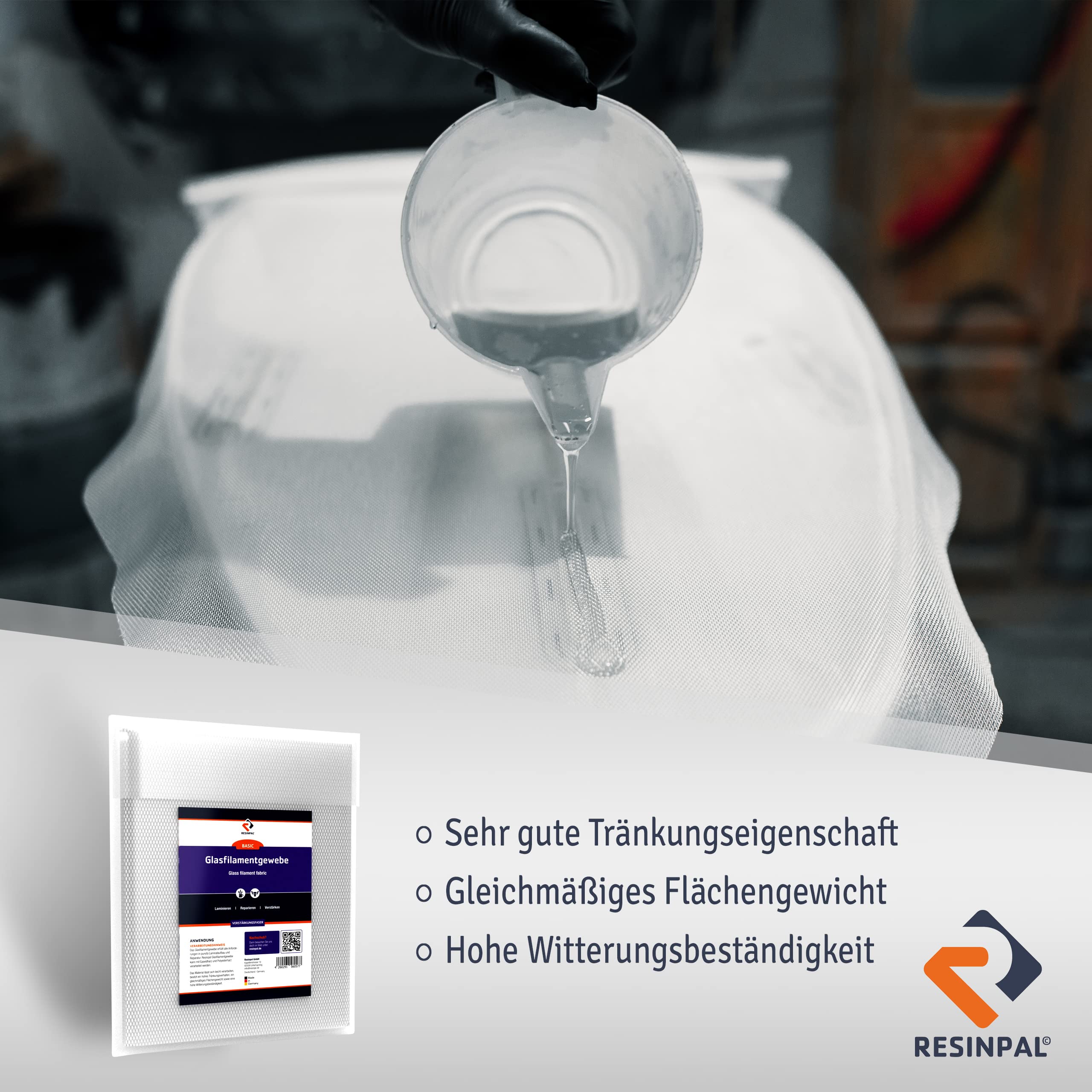 Glasfilamentgwebe Resinpal 5 m² | Glasgewebe 163 g/m² | Köperbindung | Verstärkungsfaser für Polyesterharz und Epoxidharz |