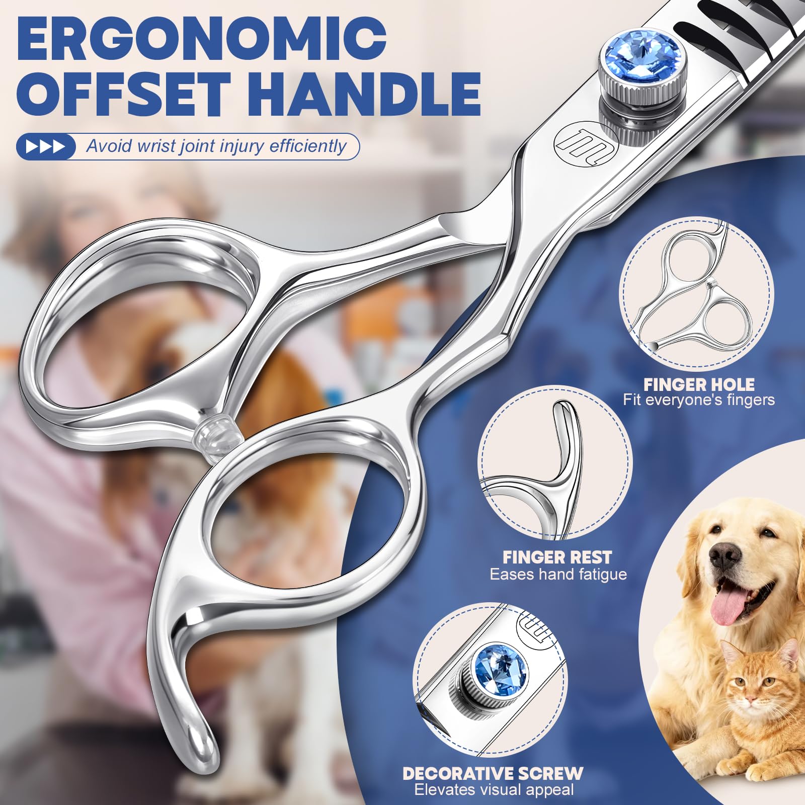 Forbici professionali da 17,8 cm, per toelettatura di cani, curve verso l'alto, per animali domestici o per uso fai da te (B-Chunker)