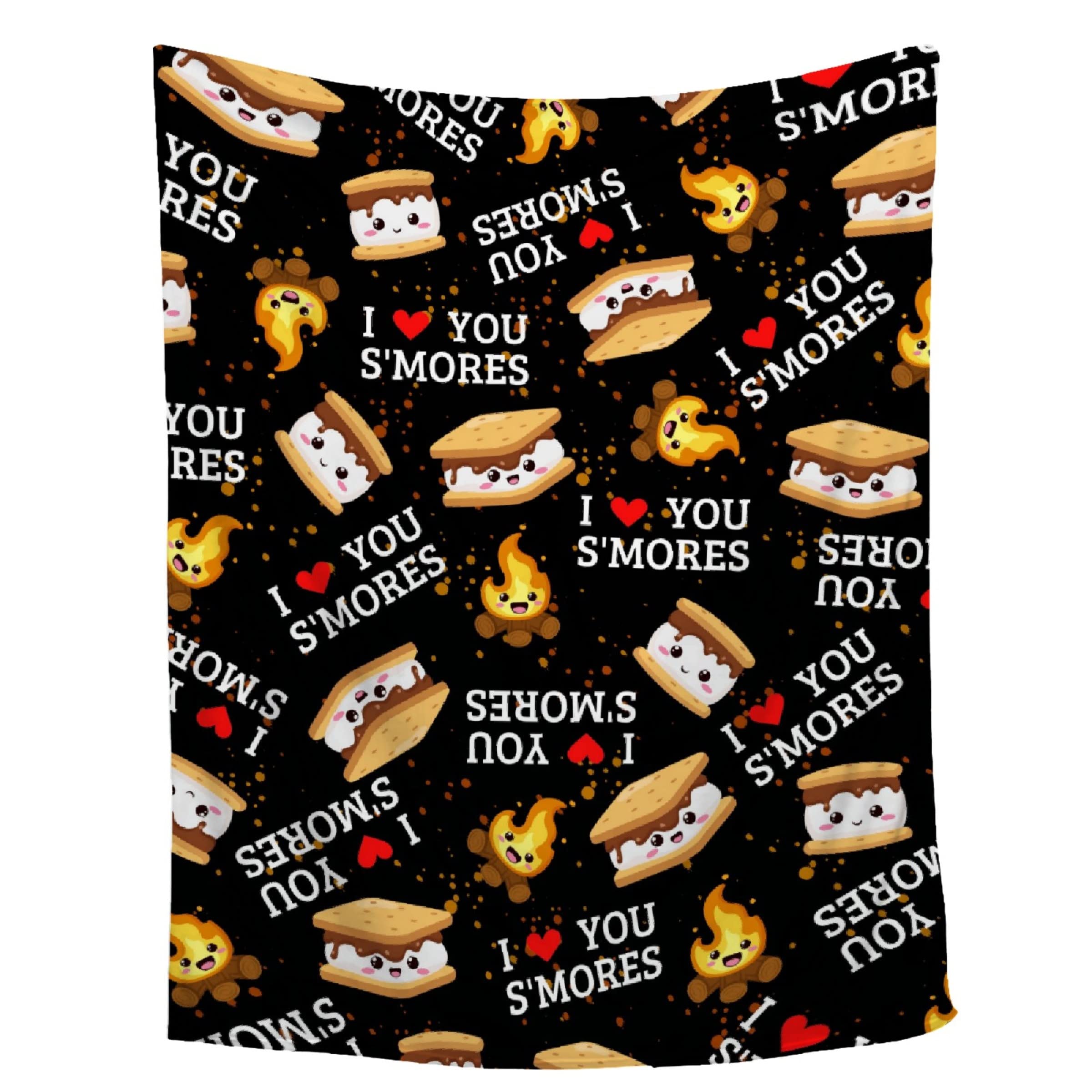 Cute S'Mores Throw Blanket,Marshmallow Cookie Blankets Gift Soft Cozy Plush Bedding Blanket,Fuzzy Flannel Fleece Blanket for Kids Adults Couch Sofa Camping,40