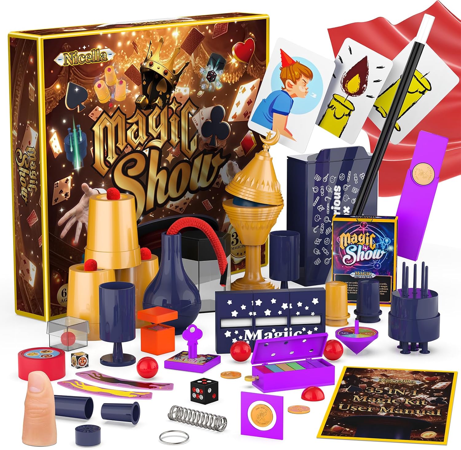 Nicella Magic Kit - 300+ Magic Tricks for Kids Age 6-8 8-10 10-12, Magic Set Magician Toy with Video Instructions for Kid Beginners - Christmas Halloween Birthday Gifts Toys for Boys Girls Kids