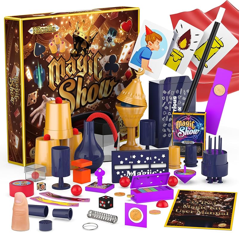 Nicella Magic Kit - 300+ Magic Tricks for Kids Age 6-8 8-10 10-12, Magic Set Magician Toy with Video Instructions for Kid Beginners - Christmas Halloween Birthday Gifts Toys for Boys Girls Kids