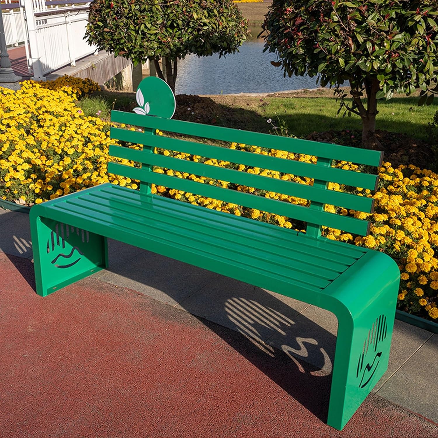 Outdoor Garden Bench with Backrest, 1100lbs Capacity Patio Seating for Yard, Entryway & Park - 59in Green Outdoor Bench for Durable Comfort