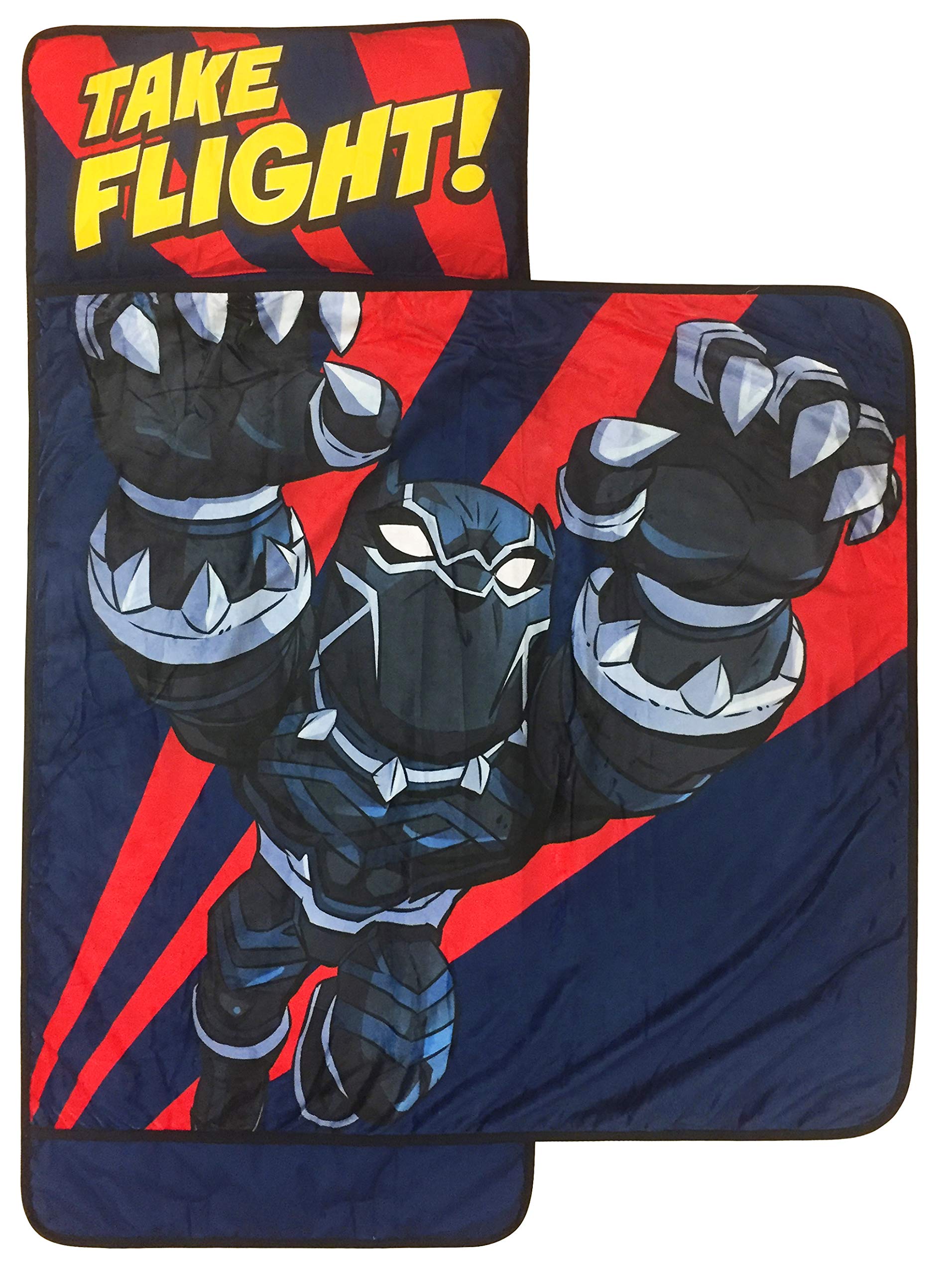 Jay Franco Marvel Super Hero Adventures Panther Leap Nap Mat - Built-in Pillow and Blanket Features Black Pather - Super Soft Microfiber Kids'/Toddler/Children's Bedding, Ages 3-5