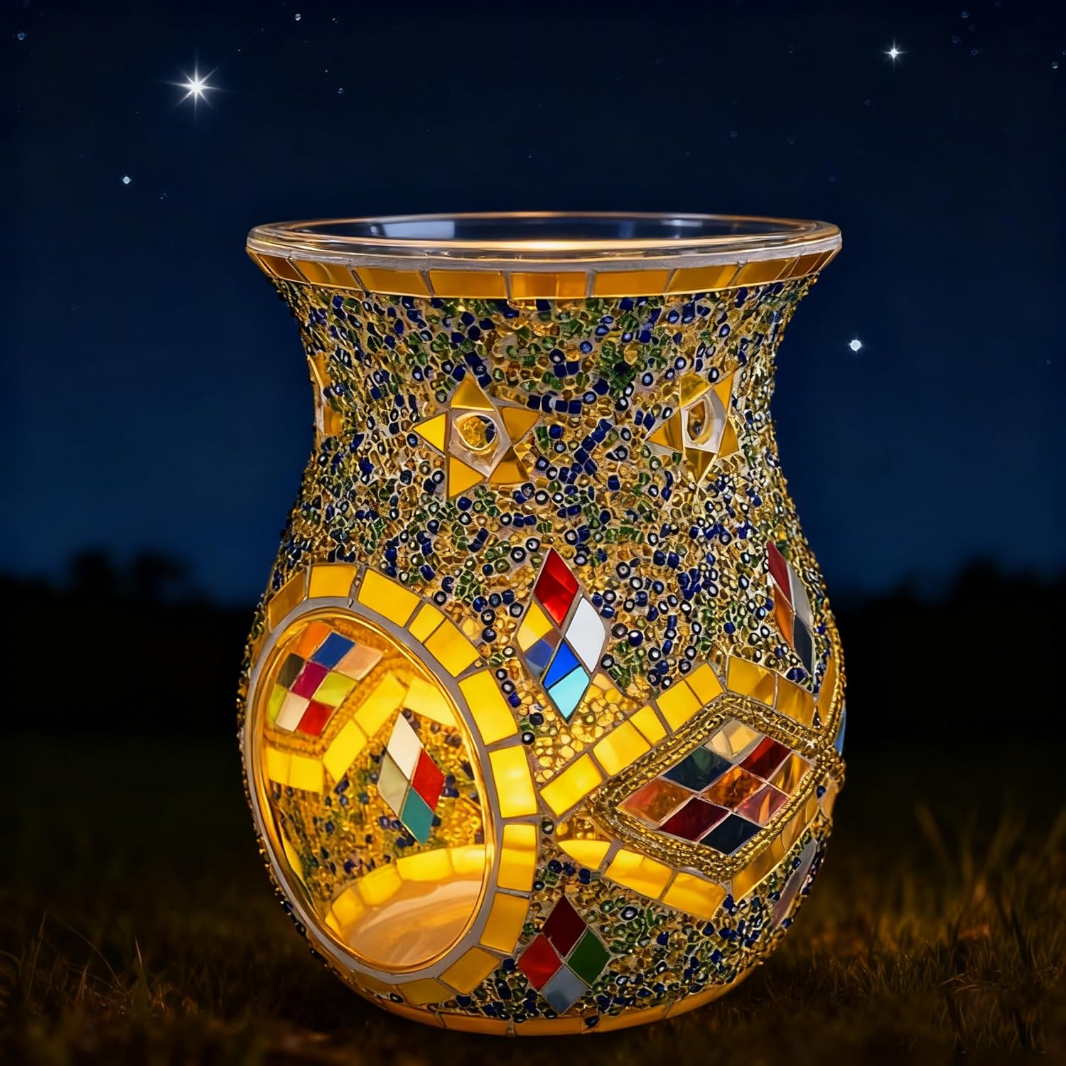 Mosaic Glass Romantic Oil Burner Tealight Candle Holder Fragrance Warmer Incense Aroma Diffuser for Wedding Christmas Home Table Decor