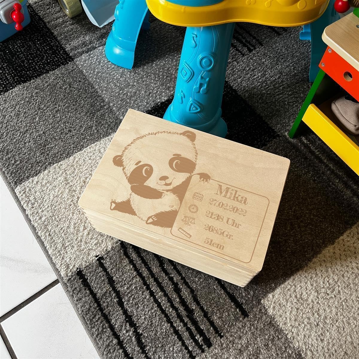 Scatola dei ricordi personalizzata per neonati e bambini con incisione Panda – Scatola in legno per bei ricordi – Scatola in legno 30 x 20 x 14 cm