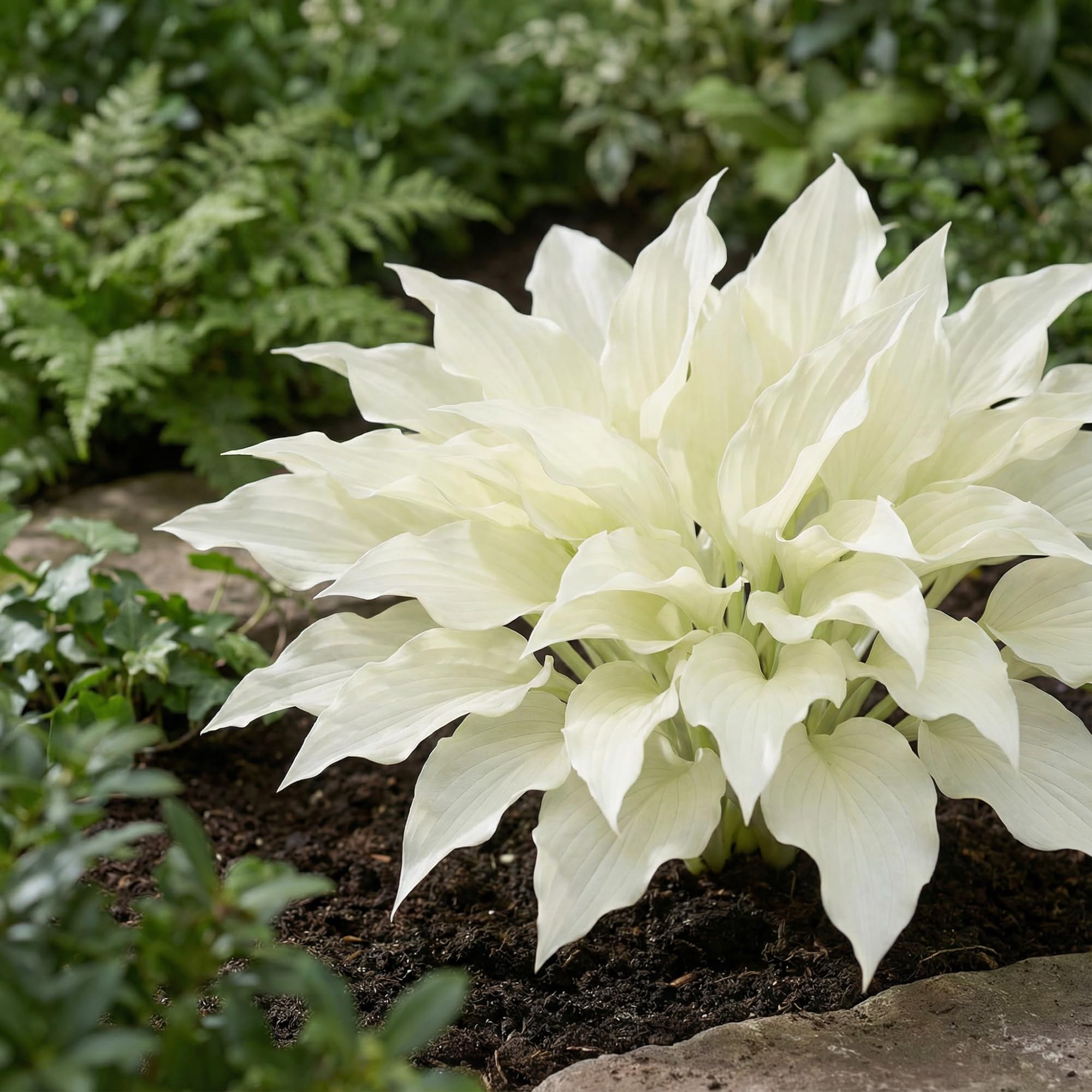 Hosta Pflanze Winterhart - Funkien White Feather - 3 Wurzeln - Stauden Mehrjährig Winterhart - Bodendecker - Pflanzen aus Holland (kein Samen, zwiebeln und nicht künstlich)