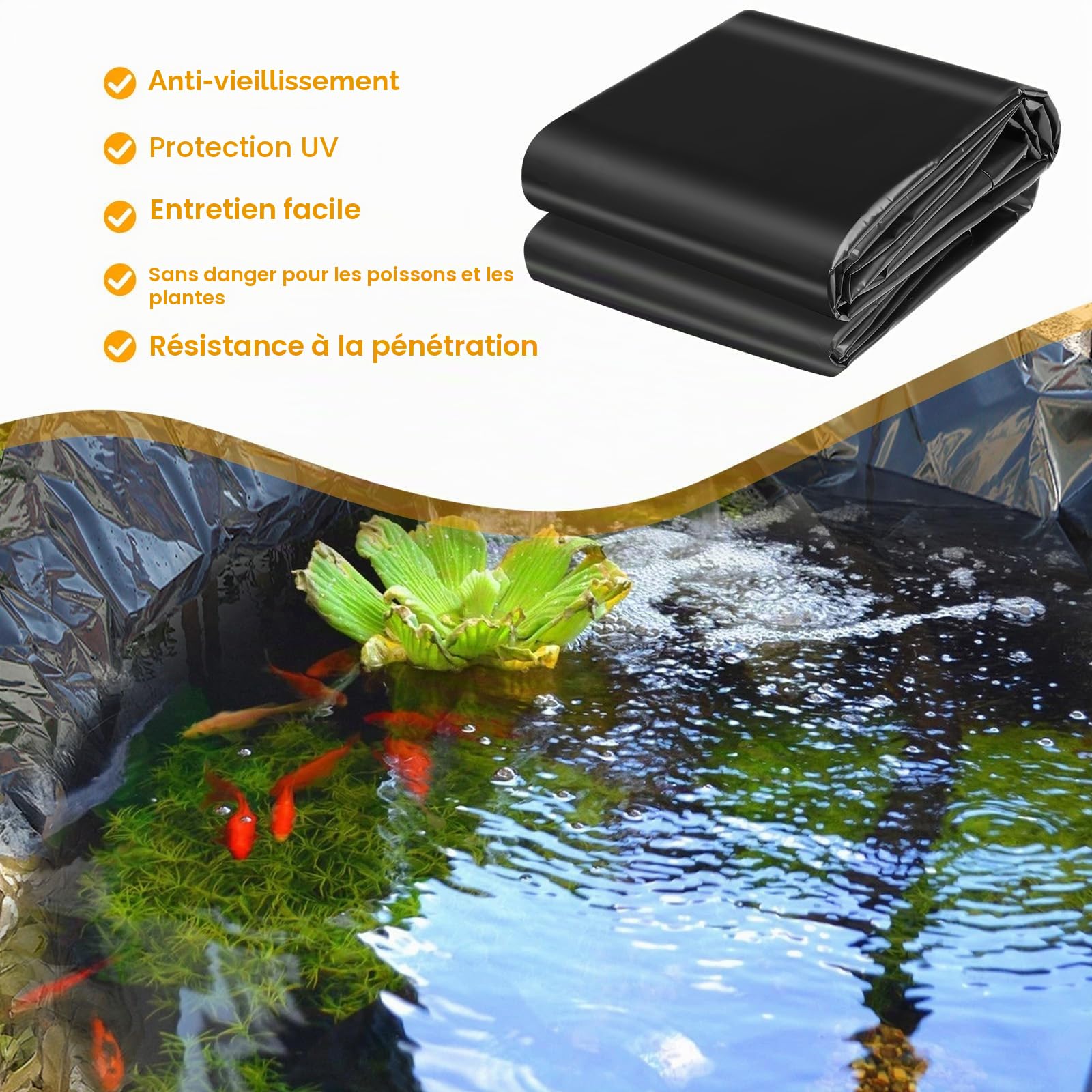 TezhiIe Bâche de bassin en polyéthylène basse densité noire, 4 x 5 m, 20 mm, robuste et flexible pour étangs de jardin, étangs à poissons, fontaines d'eau, ruisseaux (4 x 5 m)