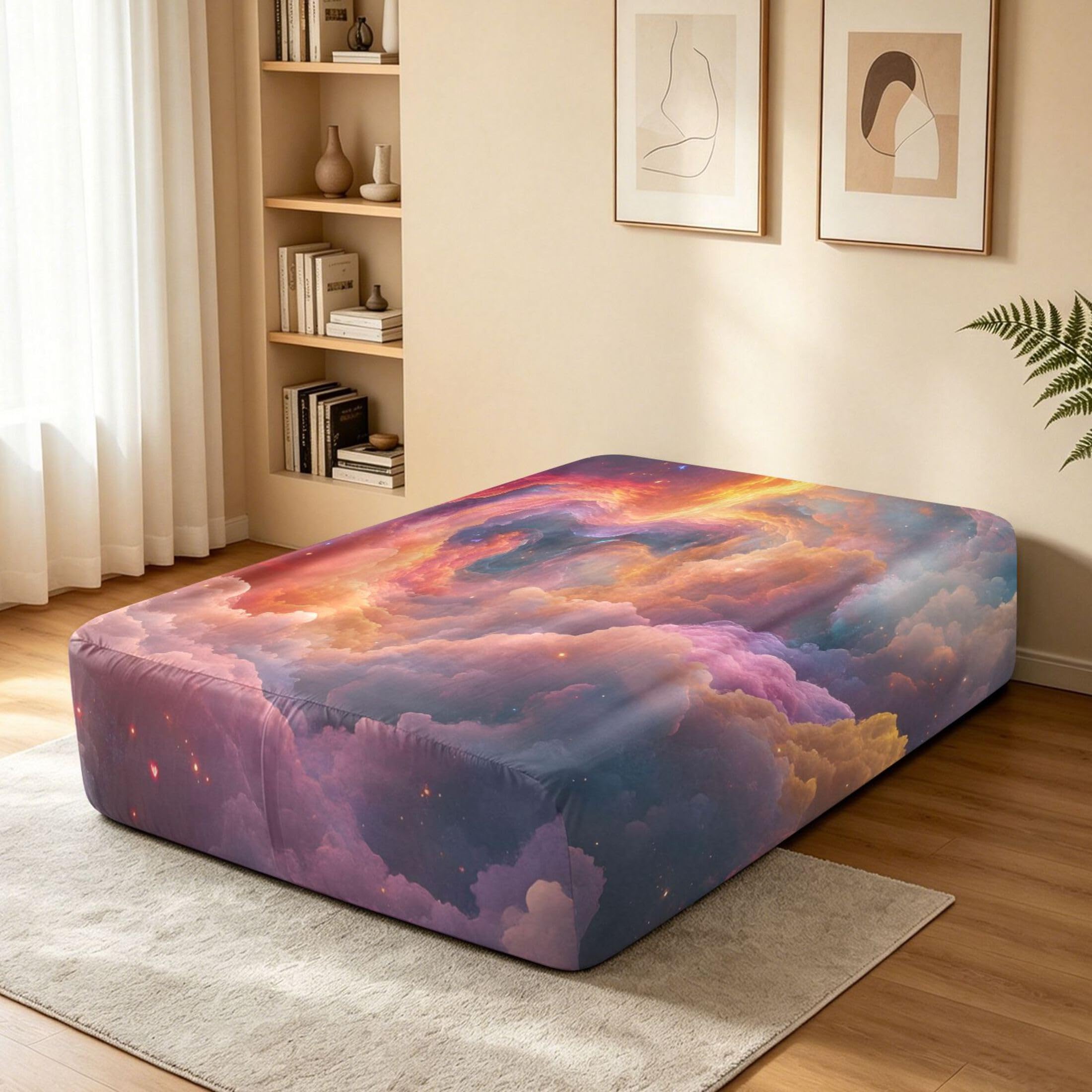 Colorful Clouds Sábana bajera individual para colchón de aire, bolsillo extra profundo de 24 pulgadas, funda suave y transpirable con apertura de válvula de cremallera para cama de aire