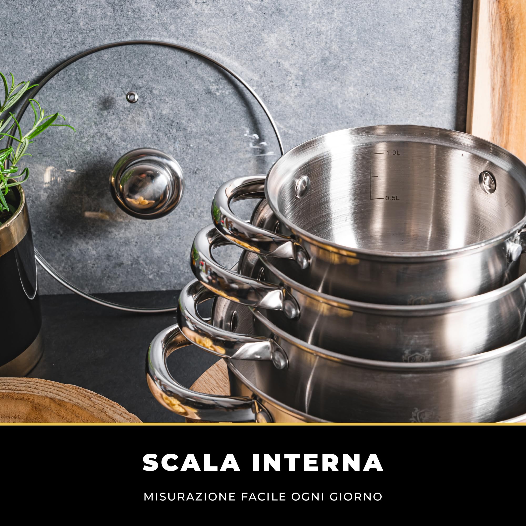 KARL HAUSMANN Set di Pentole Induzione - 4 Pezzi - Batteria di Pentole Acciaio Inox - Scala Interna - Pentola per Induzione, Gas, Elettrica e in Vetroceramica - Riscaldamento e Cottura Uniforme