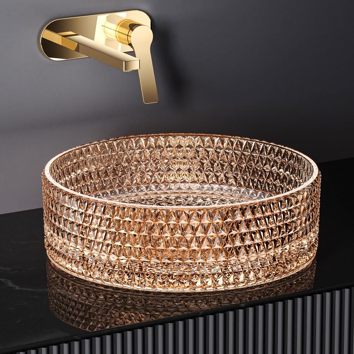 Lavabo rotondo EMKE oro rosa 36x36 cm, vetro lusso