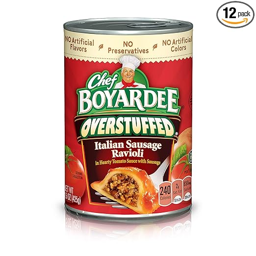 Chef Boyardee Overstuffed Italian Sausage Ravioli, 15 oz, 12 Pack