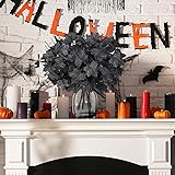 Mosoan 6 Pack Halloween Decorations Indoor, 16 Inch Black Maple Leaf Stems Artificial Flowers Branches Picks Halloween Decorations Indoor Home Table Centerpieces Vase Fillers Halloween Party Decor