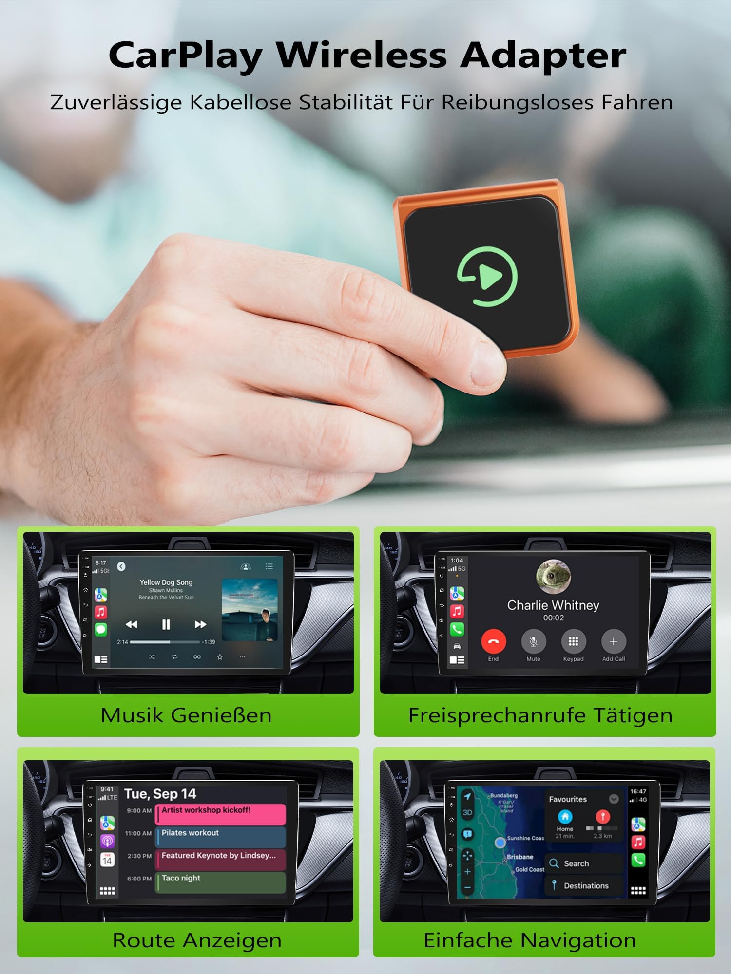 Adapter CarPlay bezprzewodowy USB: CarPlay i Android Auto bezprzewodowy, Plug & Play, automatyczne ponowne łączenie, niska latencja, kompatybilny z iPhone iOS 10+ i smartfonami Android, samochody