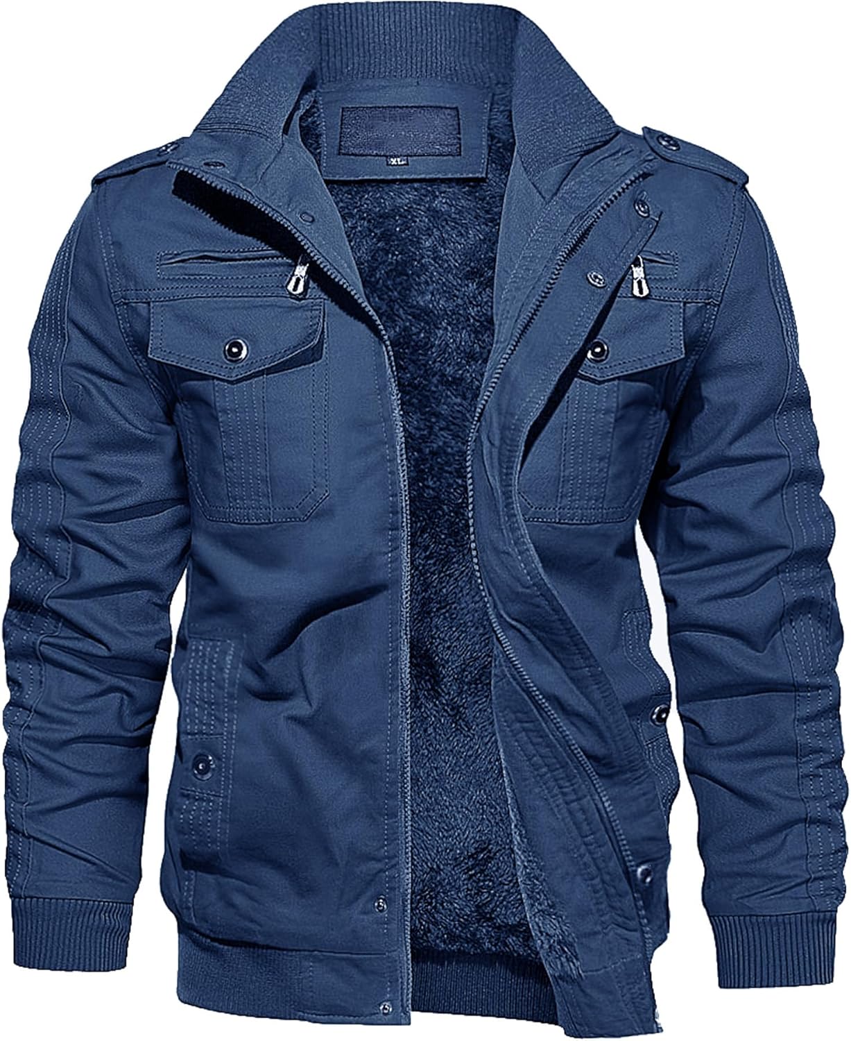 EKLENTSON Men's Thick Thermal Winter Jacket with Multi Pockets Zip Front Fleece Lined Military Jacket for Men