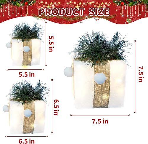 Miniatura 3 de Juego de caja de regalo iluminada de Navidad, 3 cajas tamaño S, M, L, perfecto para decoraciones de vacaciones en interiores y exteriores, caja de