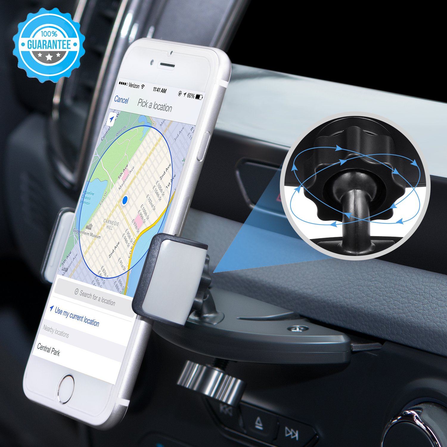 Cell Phone Car mount, Universal CD Slot Phone Mount Holder 360° Rotation for iPhone 7 /7plus, 6/6s,5/5s, Galaxy / Note, HTC, LG, Nexus & Smartphones(Black)