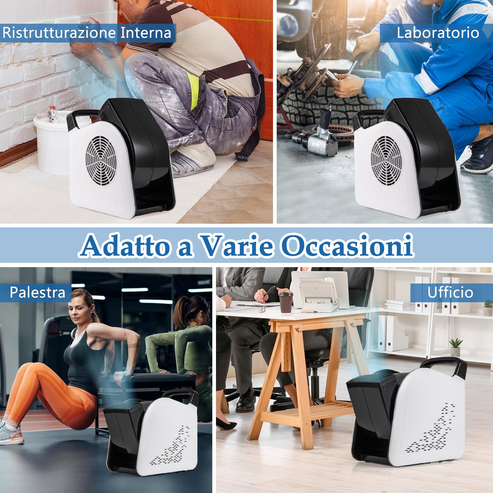 COSTWAY 130W Ventilatore ad Alta Velocità, Ventilatore Essiccatore con 3 Velocità e Testa Pivotante a 185° per Asciugatura, Raffreddamento e Ventilazione, per Casa Garage Palestra