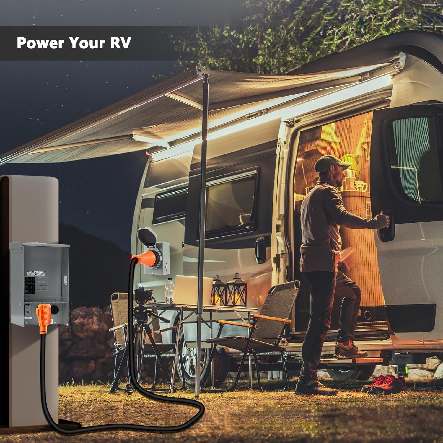 Finderomend 20 ft 50 Amp Generator Cord and Power Inlet Box Combo Kit,Pre-Drilled Generator Power Cord NEMA 14-50P to SS2-50R Extension Cord,for RV Truck Trailer Motorhome, 125/250 Volts